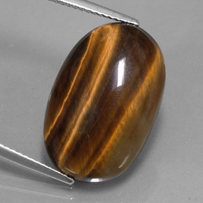 Tiger's Eye طبيعي بلون بني ذهبي، وزن ‎14.42‎ قيراط، شكل بيضاوى، مقاس ‎21.1x13.8‎ مم
