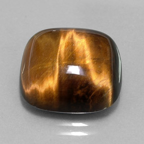Tiger's Eye طبيعي بلون بني ذهبي، وزن ‎13.38‎ قيراط، شكل قطع وسادة، مقاس ‎15.4x15.3‎ مم