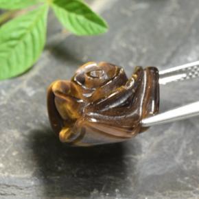 Tiger's Eye طبيعي بلون بني ذهبي، وزن ‎12.56‎ قيراط، شكل قطع زهرة، مقاس ‎16.4x15.9‎ مم