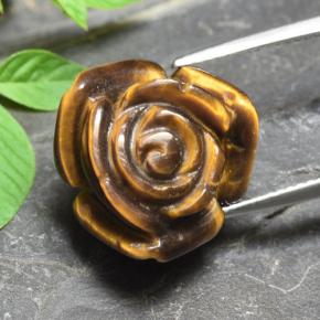 Tiger's Eye طبيعي بلون بني ذهبي، وزن ‎11.92‎ قيراط، شكل قطع زهرة، مقاس ‎15.8x15.7‎ مم