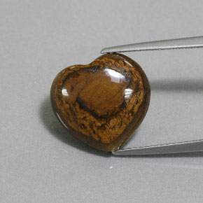 Tiger's Eye طبيعي بلون بني ذهبي، وزن ‎8.46‎ قيراط، شكل شكل القلب، مقاس ‎14.2x13.4‎ مم