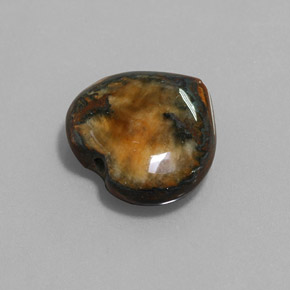 Tiger's Eye طبيعي بلون بني ذهبي، وزن ‎9.68‎ قيراط، شكل شكل القلب، مقاس ‎14.3x13.8‎ مم