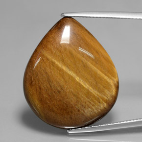Tiger's Eye طبيعي بلون بني ذهبي، وزن ‎30.37‎ قيراط، شكل شكل الكمثرى، مقاس ‎28.1x23.9‎ مم