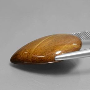 Tiger's Eye طبيعي بلون بني ذهبي، وزن ‎30.37‎ قيراط، شكل شكل الكمثرى، مقاس ‎28.1x23.9‎ مم