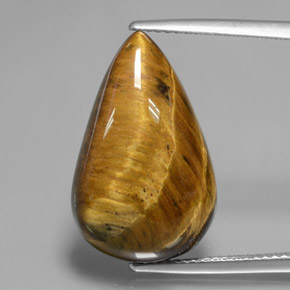 Tiger's Eye طبيعي بلون بني ذهبي، وزن ‎12.18‎ قيراط، شكل شكل الكمثرى، مقاس ‎20.8x13.2‎ مم