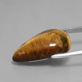 Tiger's Eye طبيعي بلون بني ذهبي، وزن ‎12.18‎ قيراط، شكل شكل الكمثرى، مقاس ‎20.8x13.2‎ مم