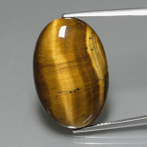 Tiger's Eye طبيعي بلون بنى فاتح-متوسط، وزن ‎19.40‎ قيراط، شكل بيضاوى، مقاس ‎24.7x16.6‎ مم