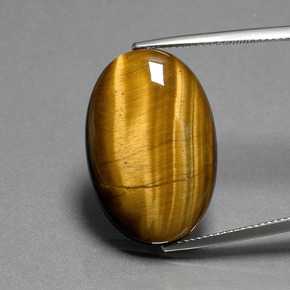Tiger's Eye طبيعي بلون بني ذهبي، وزن ‎19.87‎ قيراط، شكل بيضاوى، مقاس ‎24.7x16.6‎ مم