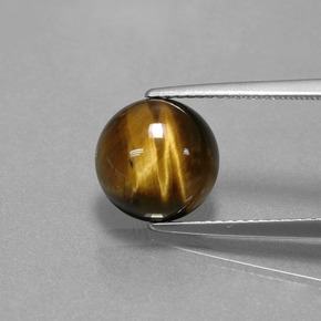 Tiger's Eye طبيعي بلون بني ذهبي، وزن ‎3.72‎ قيراط، شكل دائري، مقاس ‎10.08‎ مم