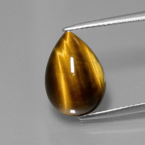 Tiger's Eye طبيعي بلون بني ذهبي، وزن ‎5.05‎ قيراط، شكل شكل الكمثرى، مقاس ‎13.7x9.8‎ مم