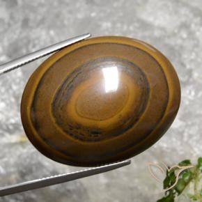 Tiger's Eye طبيعي بلون بنى الأرز، وزن ‎89.36‎ قيراط، شكل بيضاوى، مقاس ‎34.7x27.1‎ مم