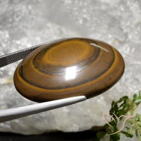 Tiger's Eye طبيعي بلون بنى الأرز، وزن ‎89.36‎ قيراط، شكل بيضاوى، مقاس ‎34.7x27.1‎ مم
