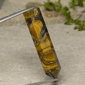 Tiger's Eye طبيعي بلون بنى داكن-متوسط، وزن ‎23.84‎ قيراط، شكل شكل خيالي، مقاس ‎36.1x8.7‎ مم