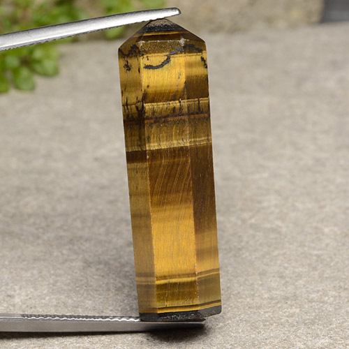 Tiger's Eye طبيعي بلون بني فاتح، وزن ‎24.72‎ قيراط، شكل شكل خيالي، مقاس ‎33.1x9.5‎ مم