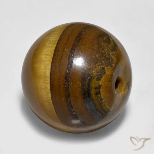 Tiger's Eye طبيعي بلون بنى الأرز، وزن ‎11.89‎ قيراط، شكل كرة / كروي، مقاس ‎11.93‎ مم