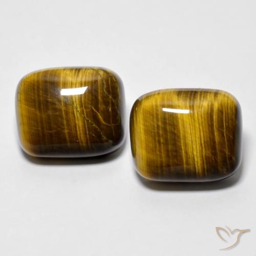 Tiger's Eye طبيعي بلون بني ذهبي، وزن ‎18.15‎ قيراط، شكل قطع وسادة، مقاس ‎14x11.8‎ مم