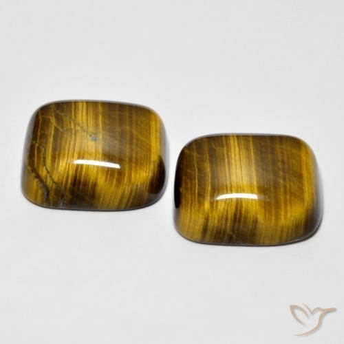 Tiger's Eye طبيعي بلون بني ذهبي، وزن ‎18.15‎ قيراط، شكل قطع وسادة، مقاس ‎14x11.8‎ مم