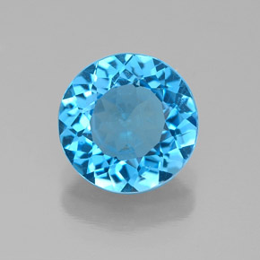 توباز طبيعي بلون أزرق سويسري، وزن ‎2.07‎ قيراط، شكل دائري، مقاس ‎8.14‎ مم