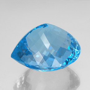 توباز طبيعي بلون أزرق سويسري، وزن ‎156.20‎ قيراط، شكل شكل الكمثرى، مقاس ‎34.2x30‎ مم
