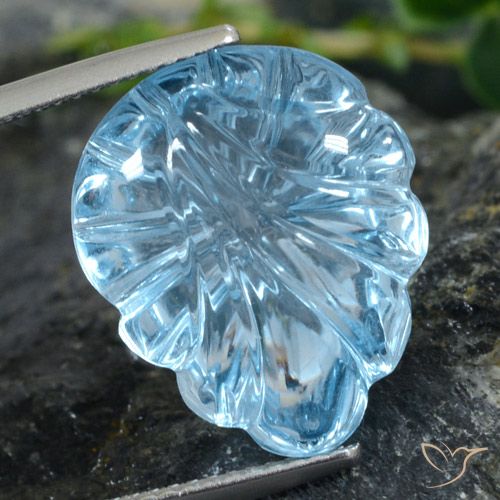 15.42ct طبيعي الأزرق السويسري توباز, قص وردة, شفاف