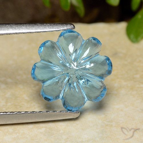 3.47ct طبيعي أزرق سماوى توباز, قص وردة, شفاف