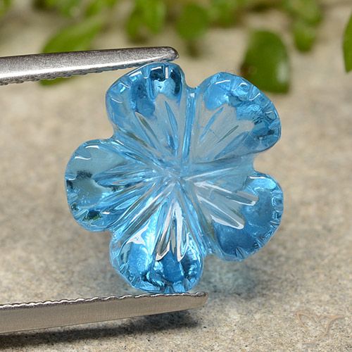 7.59ct طبيعي الأزرق السويسري توباز, قص وردة, شفاف