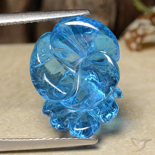 12.28ct طبيعي الأزرق السويسري توباز, قص وردة, شفاف
