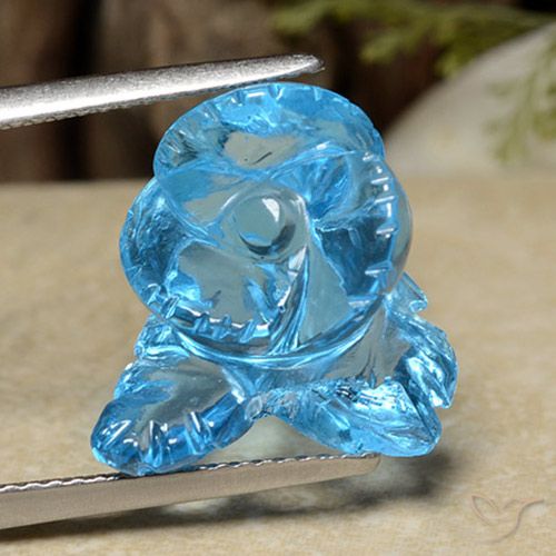 12.63ct طبيعي الأزرق السويسري توباز, قص وردة, شفاف