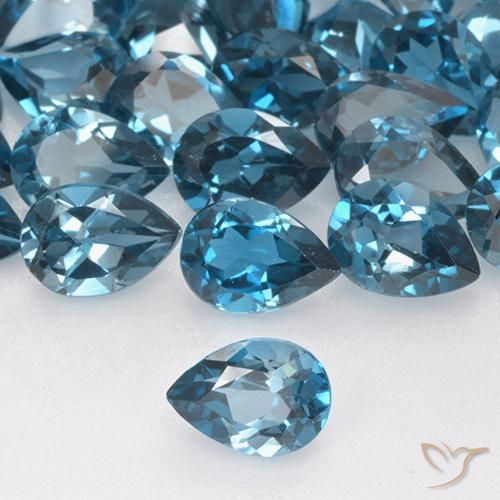 توباز أزرق لندنى طبيعي، شكل الكمثرى، 0.79 قيراط، VVS-VS