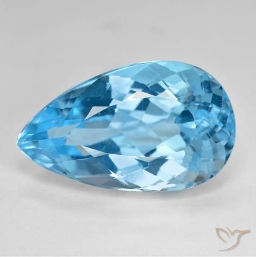 21.44ct طبيعي الأزرق السويسري توباز, شكل الكمثرى, قليلا جدا