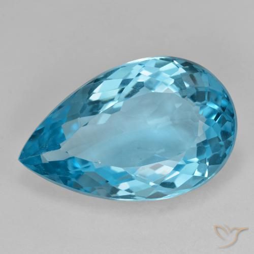 21.08ct طبيعي الأزرق السويسري توباز, شكل الكمثرى, قليلا جدا
