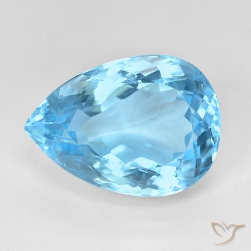 15.36ct طبيعي الأزرق السويسري توباز, شكل الكمثرى, قليلا جدا