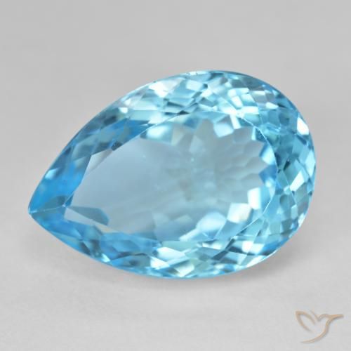 28.78ct طبيعي الأزرق السويسري توباز, شكل الكمثرى, قليلا جدا