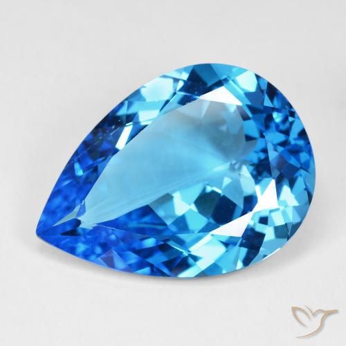 29.39ct طبيعي أزرق سويسرى غامق توباز, شكل الكمثرى, قليلا جدا