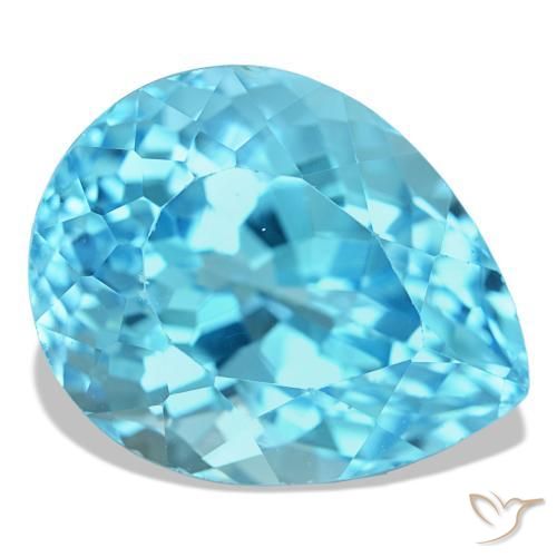 توباز طبيعي بلون أزرق سويسري، وزن ‎25.98‎ قيراط، شكل شكل الكمثرى، مقاس ‎19.4x15.3‎ مم