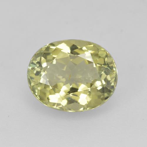 تورمالين طبيعي بلون Light Greenish Yellow ، وزن ‎1.25‎ قيراط، شكل بيضاوى، مقاس ‎7.6x6.1‎ مم