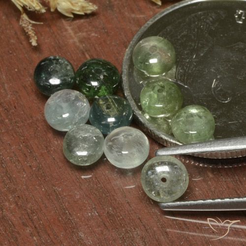 4.13ctw طبيعي أخضر رمادي تورمالين, فانسى, نصف شفاف
