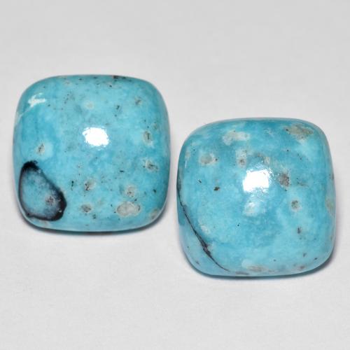 أحجار فيروزي أخضر أزرق طبيعية، قطع وسادة، غير شفاف، وزنها 12.15 قيراط