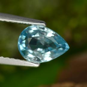 زركون طبيعي بلون أزرق، وزن ‎1.63‎ قيراط، شكل شكل الكمثرى، مقاس ‎8x5.7‎ مم