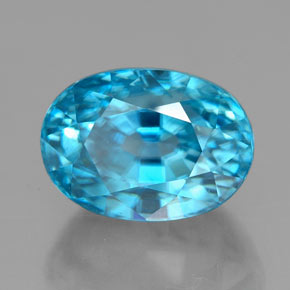 زركون طبيعي بلون أزرق كهربائي، وزن ‎7.24‎ قيراط، شكل بيضاوى، مقاس ‎10.7x7.7‎ مم