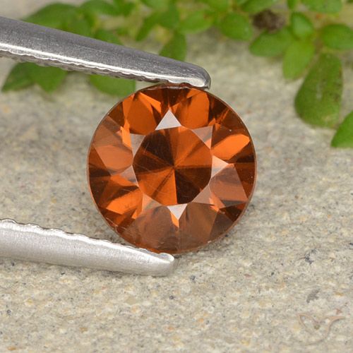1.26ct طبيعي برتقالى محمر زركون, دائري, VVS-VS