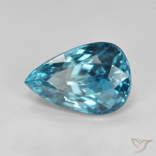 7.47ct طبيعي أزرق-مائى فضى كثيف زركون, شكل الكمثرى, VVS-VS